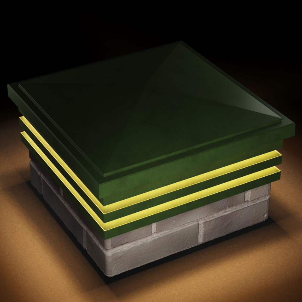 Колпак Zking Бона ХайТек Зеленый на столб 1.5х1.5 кирпича (385х385мм) с подсветкой в Ялте фото