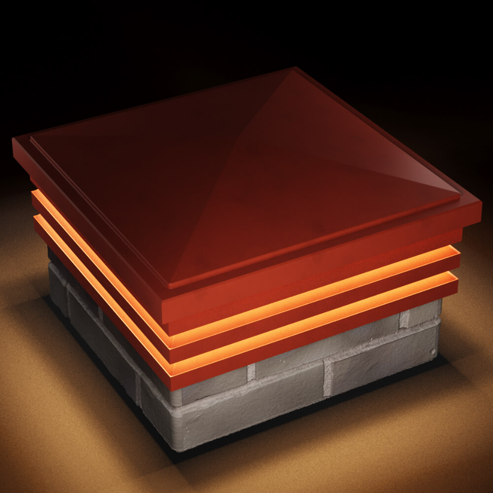 Колпак Zking Бона ХайТек Красный на столб 1.5х1.5 кирпича (385х385мм) с подсветкой в Ялте фото