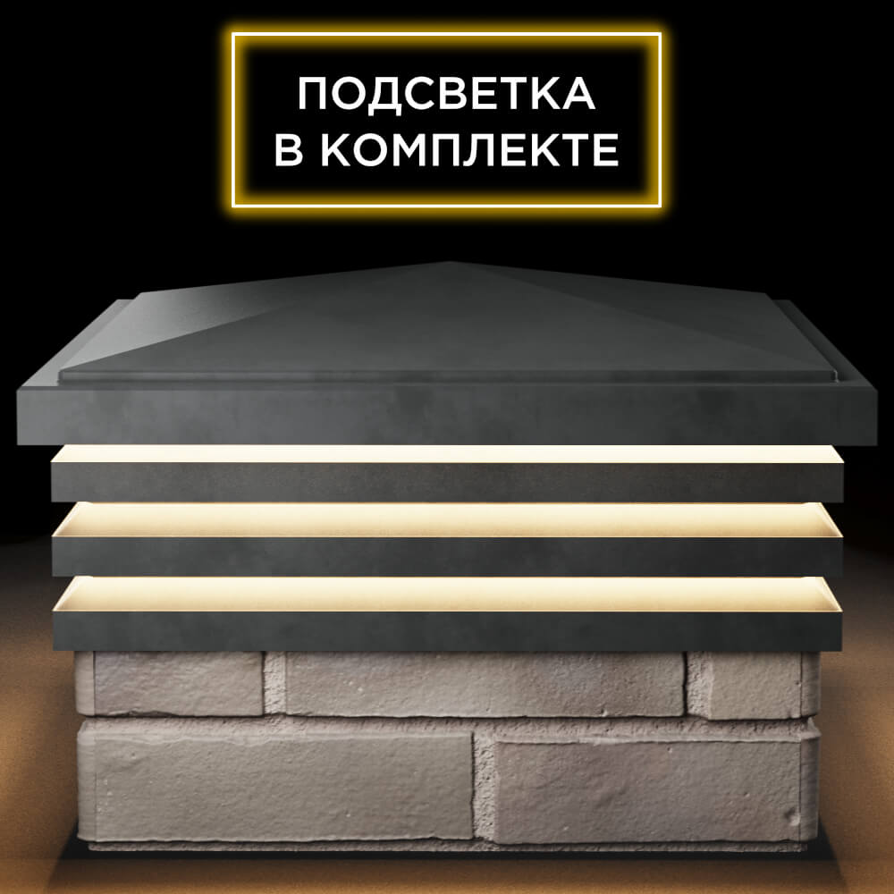 Колпак Zking Бона ХайТек Серый на столб 1.5х1.5 кирпича (385х385мм) с подсветкой Ялта фото